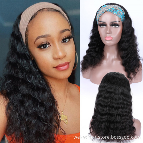 High Quality Cheap Luffy 130 180 Density Waterwave Full Machine Cuticle Aligned Human Hair Half Headband Wigs For Black Women